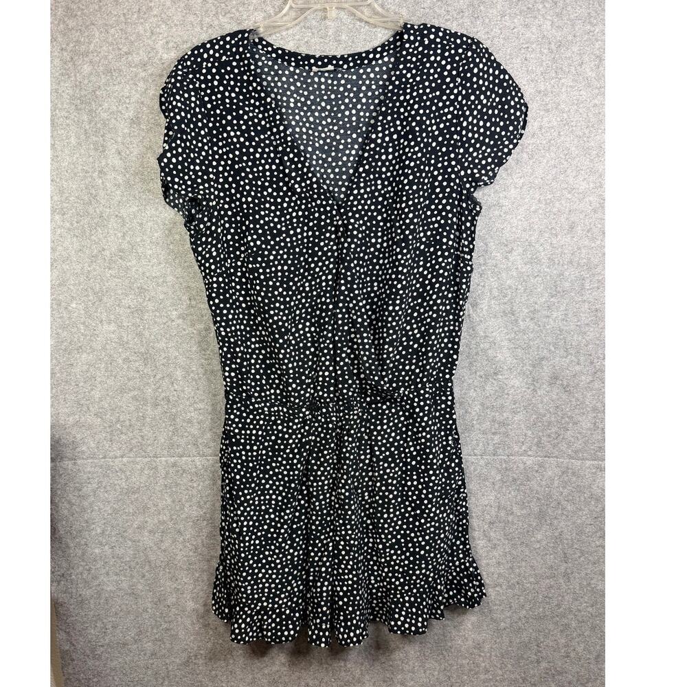 LOFT Black White Polka Dot Romper Size Medium Ruffle Flutter Sleeve Pockets
